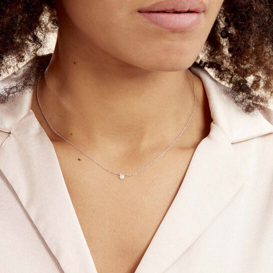 Open Oval Collier Pendentif avec Labo Diamants//Argent Sterling 925//18/"
